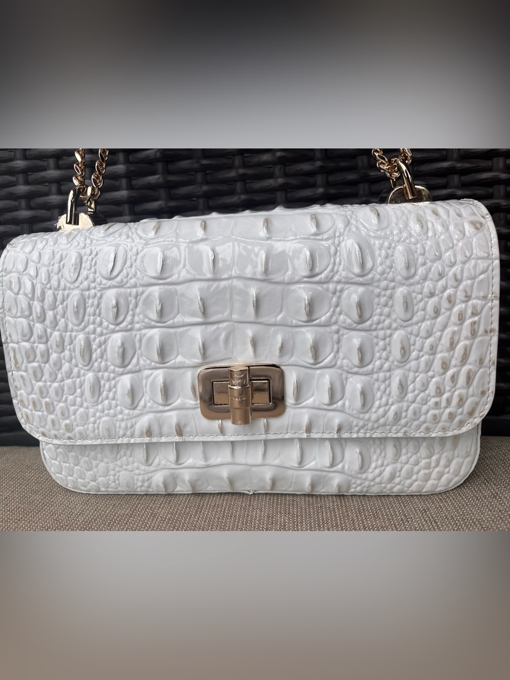 NWT Brahmin ROSA in SEA SALT WHITE Convertible Chain & Leather Strap Bag